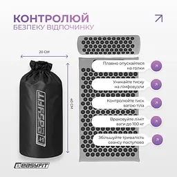 Масажний килимок Easyfit із подушкою (аплікатор Кузнєцова) Сірий із чорним (EF-2709-GB) - мініатюра 2