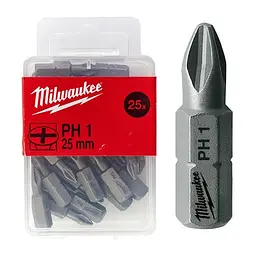 Біта MILWAUKEE, PH2, 25мм, (25 шт), пластикова коробка - мініатюра 2