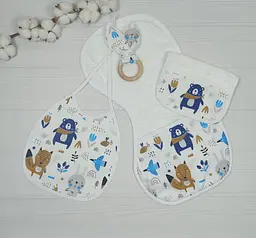 Набір для гігієни немовляти BeBidas + слинявчик a.l.babybox Лісові мешканці на галявині