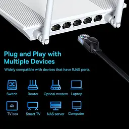 Кабель Baseus high Speed Six types of RJ45 Gigabit network cable (flat cable) 1 метр чорний - мініатюра 10