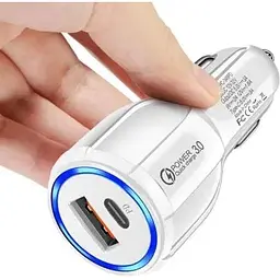 Автомобільний зарядний пристрій No Brand CWa USB - Type-C QC 3.0 White (Н051038) - мініатюра 2