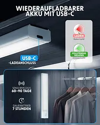 Паковання з 4 світильників під блоком, світлодіодна кухня, освітлення шафи, світлодіодний датчик руху з індикатором заряду - мініатюра 6