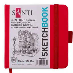 Скетчбук 100/110 120х120мм тв.обкл. PU, червоний №743189/Santi