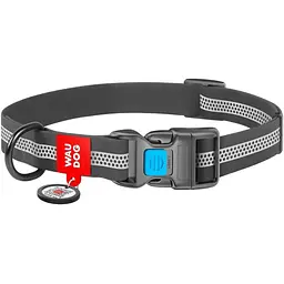 Нашийник для собак Waudog Waterproof, коллартекс, водостійкий, світловідбивний, з QR паспортом, пластикова пряжка-фастекс, M, 24-40х2 см, сірий