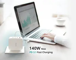 Зарядний пристрій мережевий D-Link DCF-141 140Вт GaN 3хUSB-С, 1xUSB-A, білий - мініатюра 4