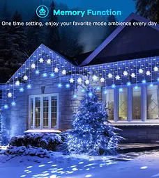 Вулична гірлянда Icicle Outdoor зі сніжинкою, 10,7M/35Ft 240LED Під'єднувані Icicle Lights Waterproof, 8 режимів і 3 таймери - мініатюра 2