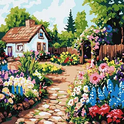 Картина за номерами "Квіти біля хатини" ©art_selena_ua Ідейка KHO6382, 30х30 см