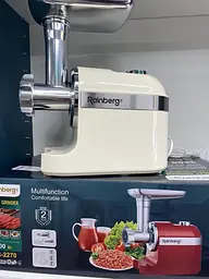 Червона м’ясорубка Rainberg RB-2270 3800 Вт з реверсом та насадками для шатківниці та ковбас - мініатюра 2