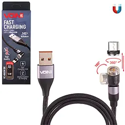 Кабель магнітний шарнірний VOIN USB - Micro USB 3А, 1m, black (швидка зарядка / передача даних)