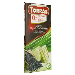 Уцінка. Шоколад білий Torras з водоростями і чорною морською сіллю без цукру 75 г - мініатюра 2