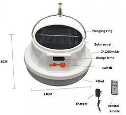 Переносний ліхтар з сонячною панеллю Gold Silver GS3900+Solar, пульт, акумулятор - мініатюра 6