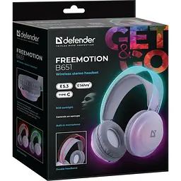 Навушники бездротові Defender FreeMotion B651 Bluetooth+3,5мм+USB-C, RGB Білий - мініатюра 7
