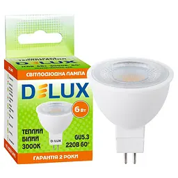 Лампочка Delux JCDR 6Вт 3000K 220В GU5.3 (90019264) - мініатюра 3