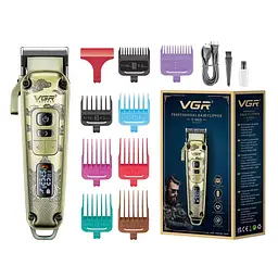 Машинка для стрижки волосся VGR V-005 акумуляторна 8 насадок 2600mAh 8W Gold - мініатюра 2