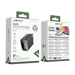 Мережевий зарядний пристрій ACEFAST A108 PD67W GaN (2*USB-C+USB-A) charger Black (6974316284048) - мініатюра 2