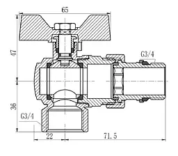Кран кульовий Thermo Alliance "Американка" Forte 3/4"ВЗ кутовий, антипротікання, метелик SF223W20 - мініатюра 4