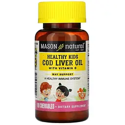 Дитяче здоров'я Mason Natural масло печінки тріски з вітаміном D смак апельсина 100 жувальних таблеток