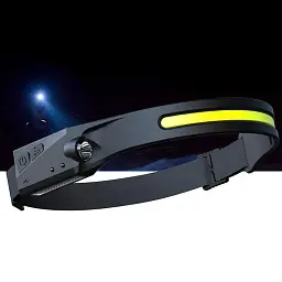 Легкий налобний ліхтар LED+COB з датчиком руху та червоним світлом (чорний) - мініатюра 3