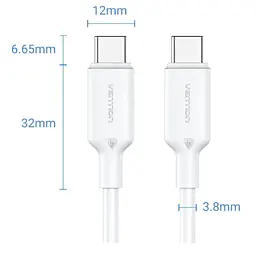 Кабель USB 2.0 Type-C M-M, 1.0 м 60W Білий Nickel-Plated Vention - мініатюра 2