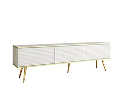 Тумба під телевізор Perfect Home Оро / Oro 3-дверна з золотими ніжками RTV175 MDF Білий (PFH-091341) - мініатюра 3