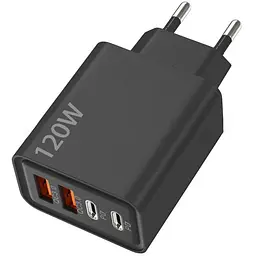 Зарядний пристрій ILEPO 120W швидка зарядка для телефону / планшета 2 USB + 2 Type-C Black (19024)