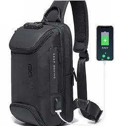 Однолямковий рюкзак через плече Bange BG-7082 9л Сумка-слінг з USB-роз'ємом і замком Black (19378) - мініатюра 3