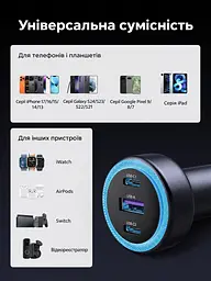 Автомобільний зарядний пристрій у гніздо прикурювача UGREEN EC307 2 виходи USB-C і 1 вихід USB-A Сумарна вихідна потужність до 30 Вт Space Gray (45843) - мініатюра 8