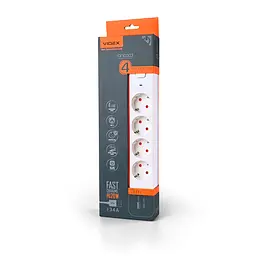 Сетевой удлинитель VIDEX ONCORD с/с 4п 3м (3x1.5мм) 3.4А USB(QC3.0) +USB-C(PD20W) с кнопкой White VIDEX (27695-000)
