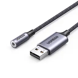 Кабельний аудіоадаптер UGREEN CM477 1 м зовнішня звукова карта зі штекером USB-A та комбінованим гніздом 3,5 мм темно-сірий (45522)