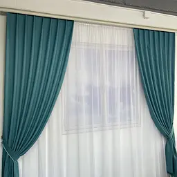 Мікровелюрові штори бірюзового кольору 2шт. 150х270 з білим шифоновим тюлем 400х270, на тасьмі ALBO pbe0052653 - мініатюра 6