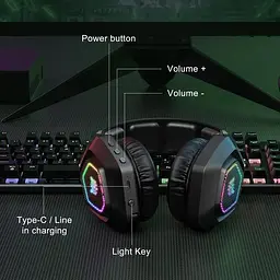 Геймерські ігрові Bluetooth навушники Onikuma B100 з висувним мікрофоном і LED підсвічуванням Black - мініатюра 4