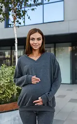 Світшот трикотажний для вагітних і мам-годувальниць oversize Liverpool розмір L-XL Lullababe Темно-сірий - мініатюра 4