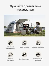 Намет туристичний автоматичний з тентом сірий 235 x 235 x 155 см 3-місний (49675861) - мініатюра 4