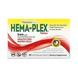 Вітаміни та мінерали NaturesPlus Hema-Plex 30 таблеток Блістер