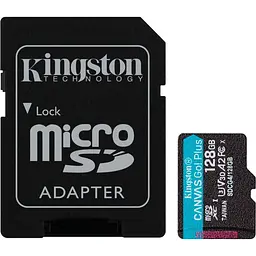 Карта пам'яті Kingston microSD 128GB C10 UHS-I U3 A2 V30 R200MB/s + SD - мініатюра 1