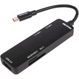 Хаб Usb Maxxter HU3C-3PTF-01, чорний, Type-C 3.0 - 1xUsb 3.0 / 2xUsb 2.0 / microSD / SD, кабель 12 см