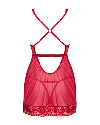 Прозора сорочка бебі-дол Obsessive Lacelove babydoll & thong XL/2XL Red, мереживо, стрінги - мініатюра 4