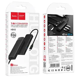 Hub адаптер Hoco Easy safe Type-C 7 in 1 мulti-function converter HB43 PD 100W/HDMI/SD 2USB/1Type-C - мініатюра 2