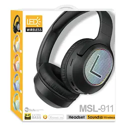 Бездротові навушники MSL-911 Bluetooth повнорозмірні HI-FI звук Extra Bass LED підсвічування чорні - мініатюра 2