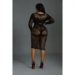 Сукня-бодістокінг Moonlight Plus Model 03 XL-XXXL Black, міді, довгий рукав - мініатюра 4