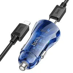 Адаптер авто + кабель Type-C to Lightning - HOCO Z47A Transparent Discovery Edition сині - мініатюра 2