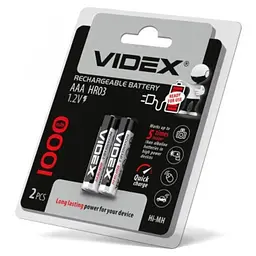 Акумуляторна батарейка Videx AAА HR03 1000mAh 2 шт