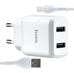 Мережевий зарядний пристрій Hoco N7 Speedy dual port charger set Lightning ( EU ) Білий