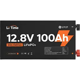 Акумулятор Li Time LiFePO4 12V (12.8V/100Ah/1280Wh) (L12V100-100-SLIM-LTCP-4)