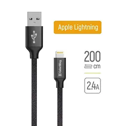 Кабель ColorWay USB - Apple Lightning 2.4А 2м черний (CW-CBUL007-BK) - мініатюра 2