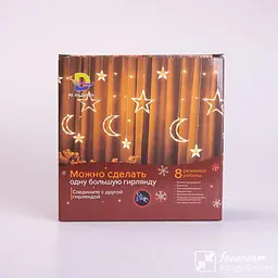 Гірлянда-штора Місяць та зірки 3*0,9 м 12 фігур, мультиколор