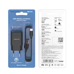 Зарядний пристрій комплект із кабелем micro-USB Borofone BA20A Sharp набір чорний - мініатюра 3
