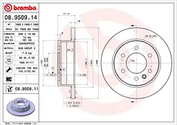 Диск гальмівний задній невентильований Mercedes Sprinter 06-25р Brembo (08.9509.11) - мініатюра 2