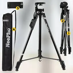Штатив тринога NeePho NP-8810 не знімний майданчик + тримач + пульт + чохол (50-150см) Чорний - мініатюра 6