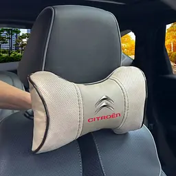 Подушка на підголівник з логотипом Citroen Екошкіра 3D Кольоровий лого Бежева-Коричневий кант 1 шт